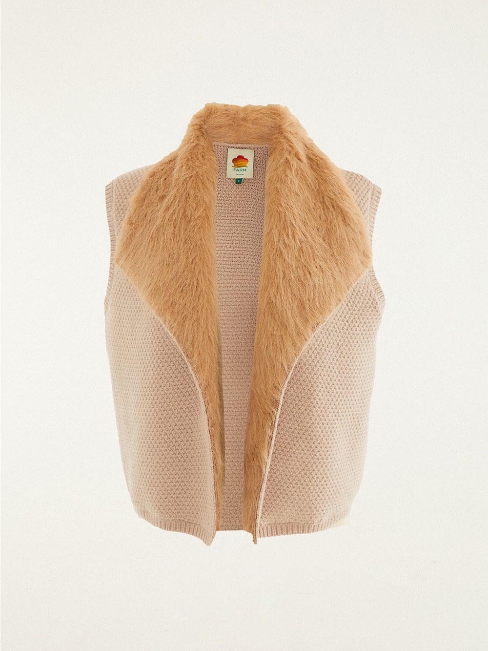 FARM Rio Beige Fur Sleeveless Knit Vest Size Large
